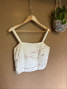 Vintage Size M Linen Blend Crop w/ Back Button Detail